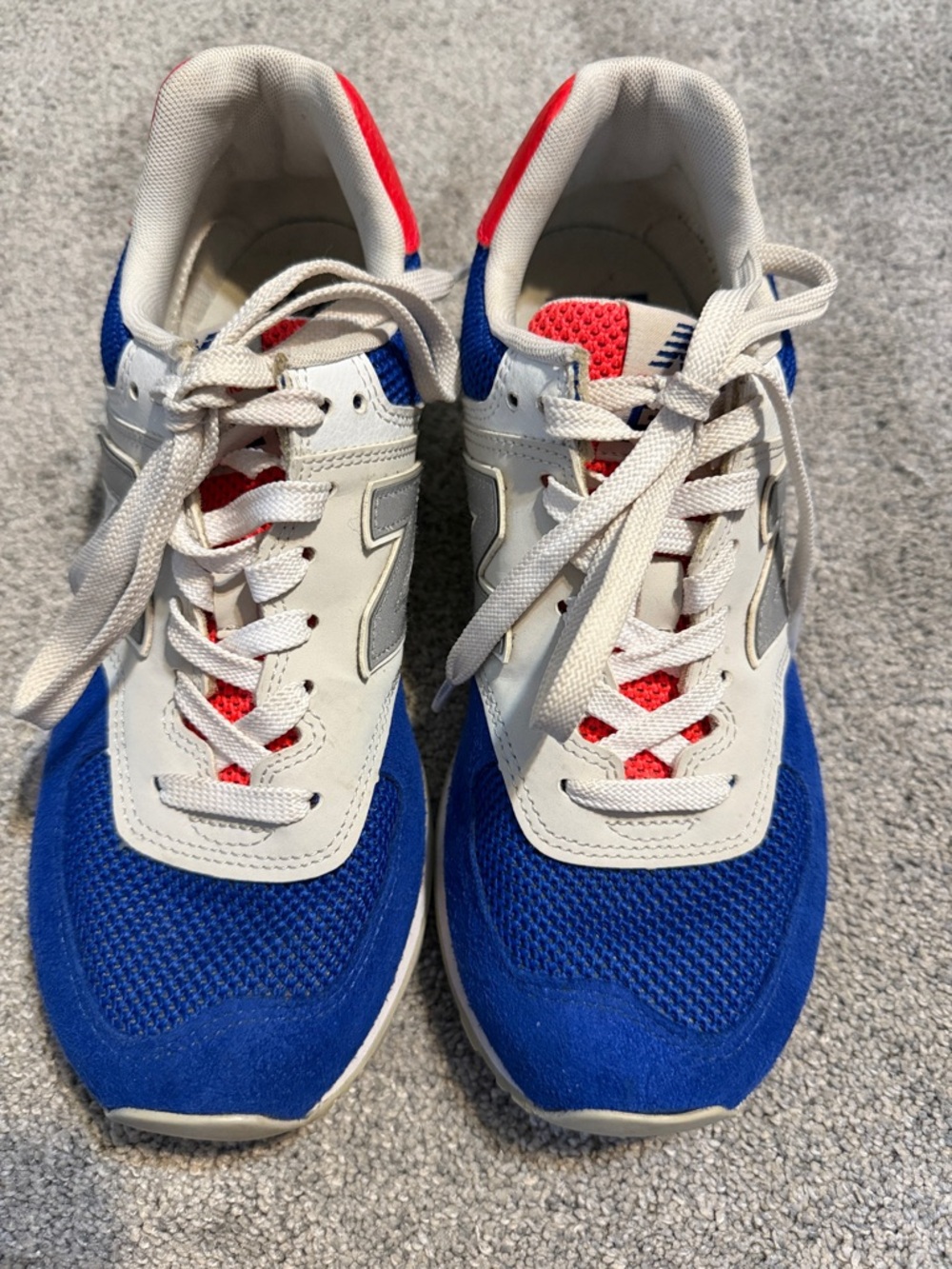 New Balance Blue, White & Red 574 Athletic Sneakers